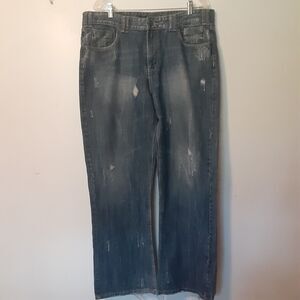 Carbon Black Jeans Men's 38/31 Distressed Straight Leg Dark Wash Blue